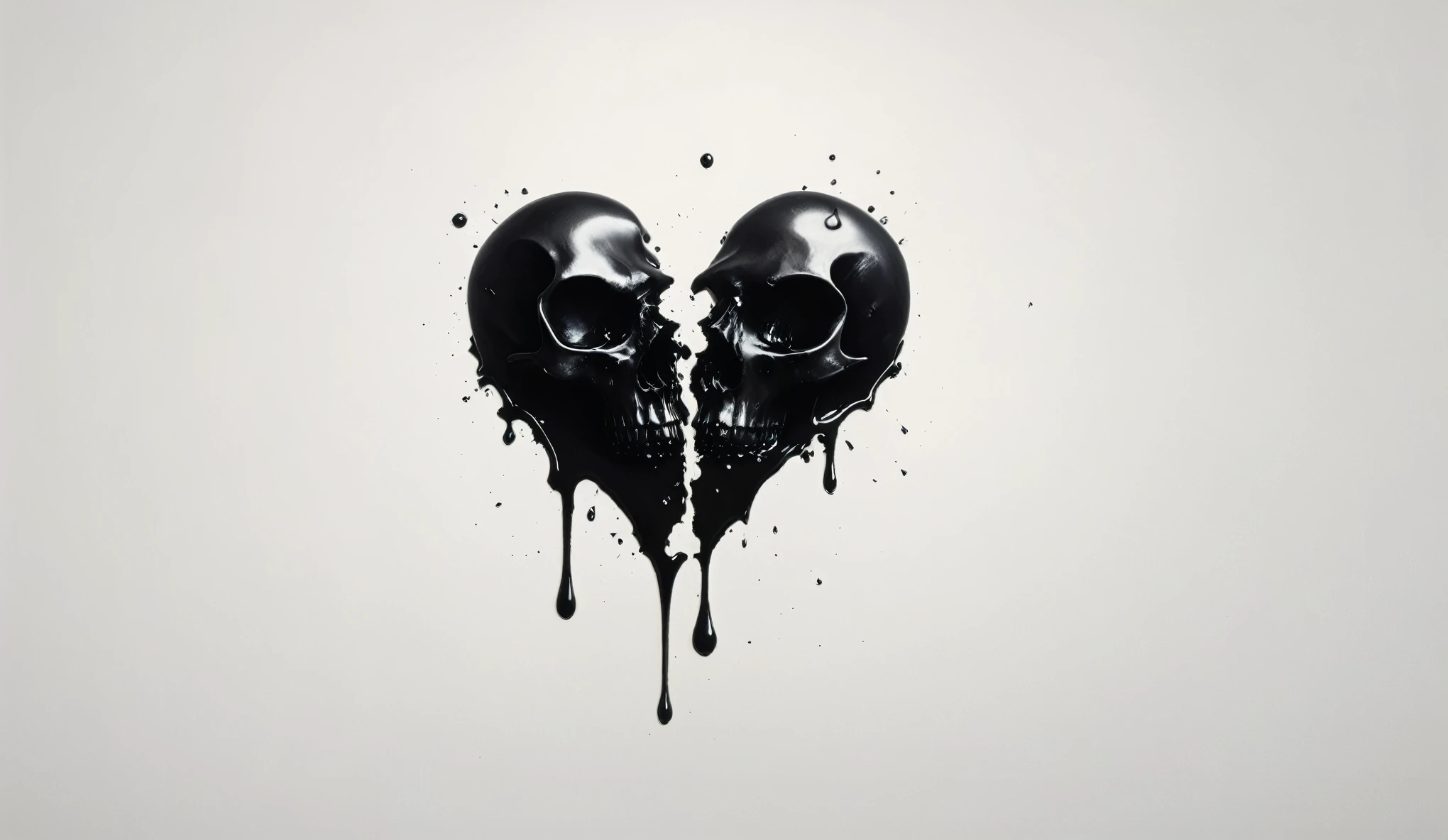 skulls in love, looking at each other, inside the outline of a real heart