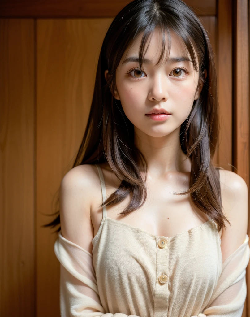 A girl，18yr old，realisticlying，Silk nightdress， The upper part of the body， Realistis，In front of the bedroom window，Floating hair， Detailed face --auto