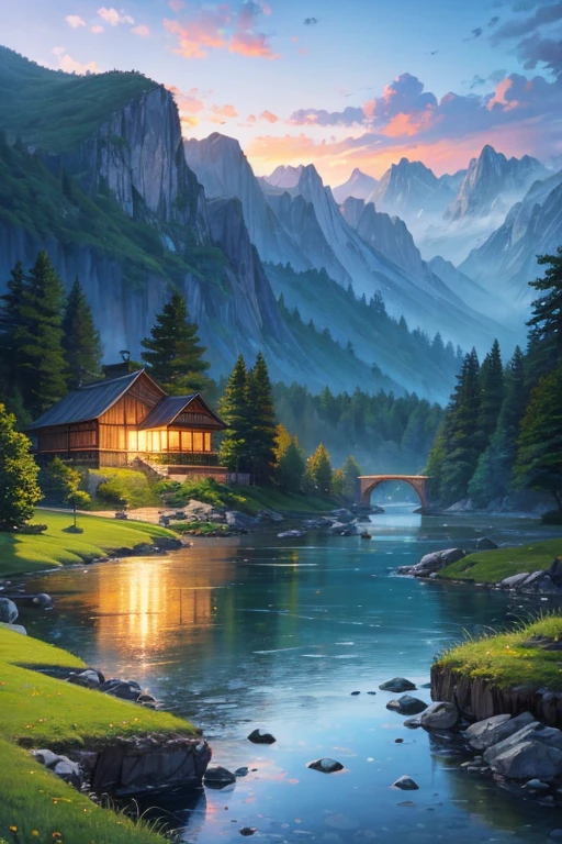 highest quality、Landscape painting、evening、nature、Beautiful views