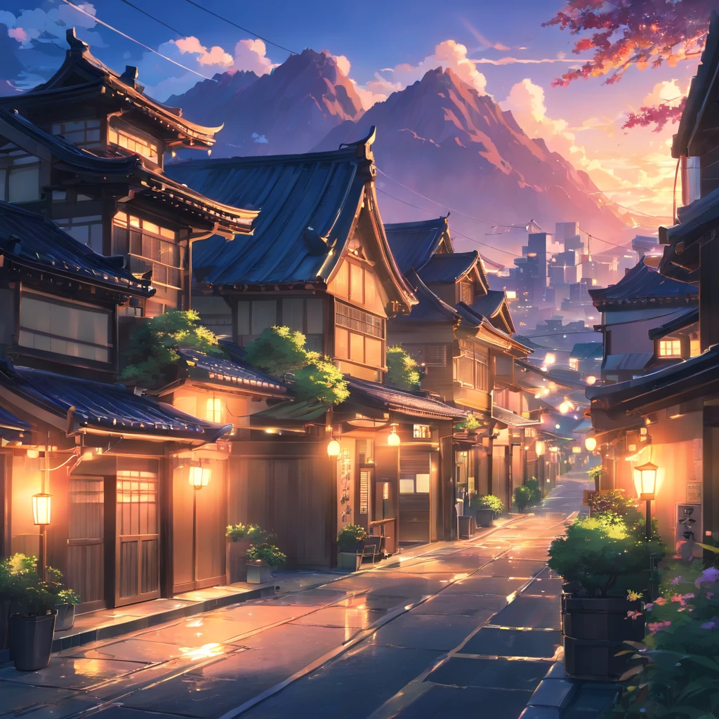 ((highest quality,8K,Uncertain resolution,16k, masterpiece: 1.3))A view of the village with many lights on the buildings, A dreamlike Japanese city, , Awesome Wallpapers, Japanese Street, Japanese Village, 超リアルな町のphotograph, Old Asian Village, Japanese cities, night, cyber punk,castle town,Detailed texture,beautifully照らされた建物, Detailed,evening, beautifully、Landscape only,aesthetic, photograph, Cinematic, A harmonious and dreamy composition,8K Ultra HD, HDR,Unique Design,One and only,A magnificent composition,One Scene,Anime Style,Studio Lighting,Ultra Wide Angle,Original elements,Full body description,Dynamic Angles,Symbolism,Dynamic Lighting,Professional Color Grading,Creative,Extreme detail,Glow effect