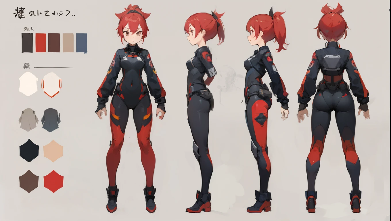 live2Dキャラクターパーツテンプレート, Parts Assets,Live 2D vtuber model assets,Red Ponytail、Black pilot suit