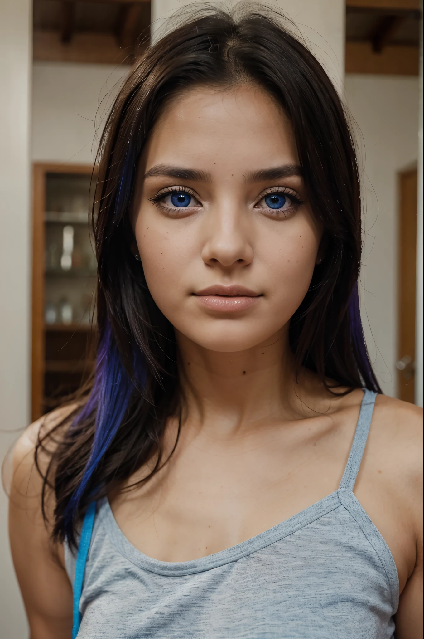 Una chica con grandes pechos y de ojos azul