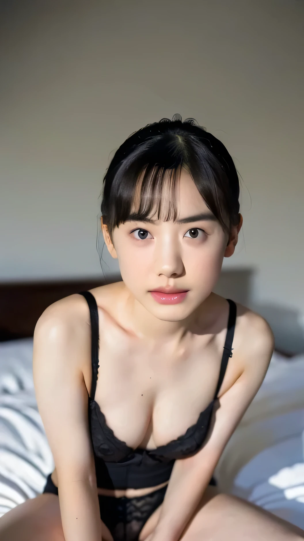 nsfw, (spread pussy:1.3)、Teenage girl、Small Bust、Black Lingerie、White skin、Slim body、On the bed、((highest quality、8k、masterpiece:1.3))、Ultra-high resolution、(photoGenuineistic:1.4)、RAW Photos、Japanese,(detailed aspects)、Genuine、Photographed in natural light、Highly detailed face and skin texture、Highly detailed lips、The correct state of the human body、Shortcuts、Black Hair、Mr.々A pose、Natural color lip、whole body