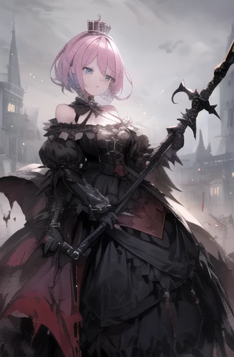 Anime girl, Anime drawing by Shitao, Pixiv, Self-sastructing art, Best Anime 4K Konachan Wallpaper, Gapmoe Yandere Grimdark,, Amazing Anime 8K, 2b, Devil Anime Girl, Anime girl in a black dress, From Arknights, Anime Style 4k,(bloodborne,She has pink hair and wears a crown. The princess has an ax.)