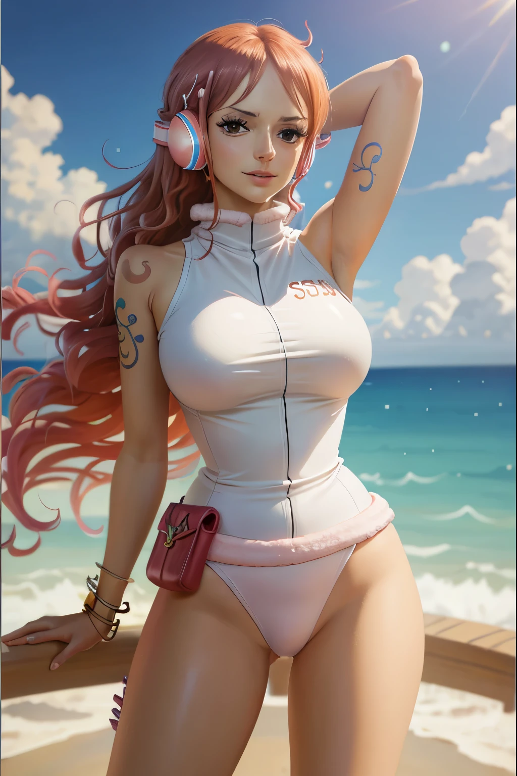 Nami from One Piece. Wearing a super mini skirt