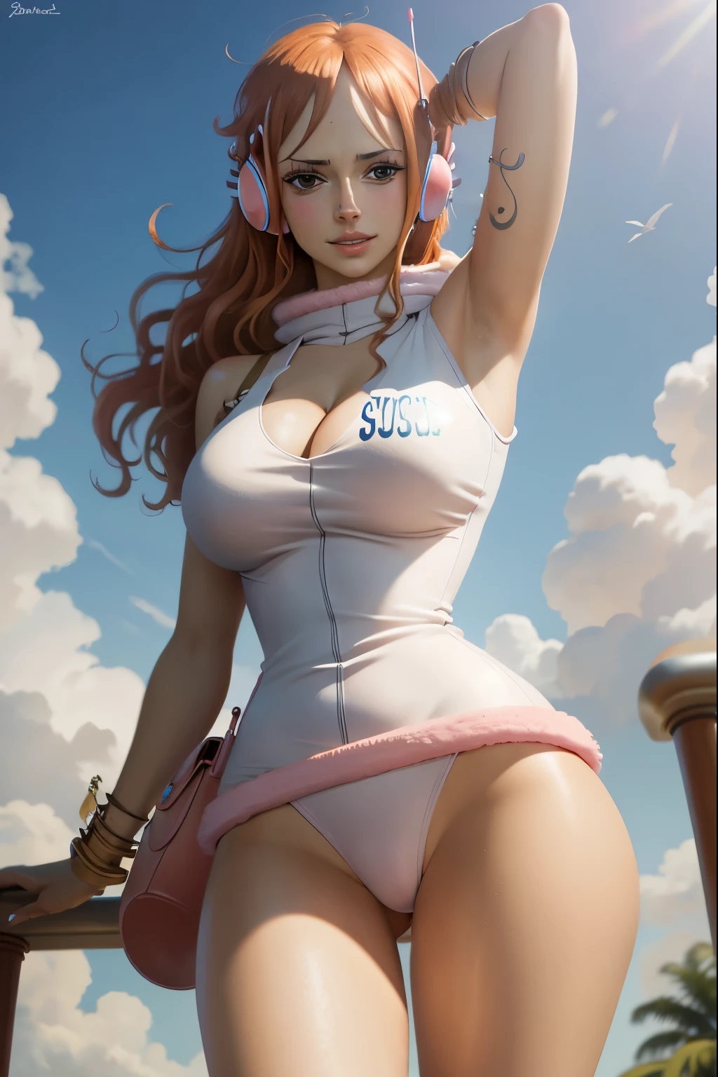 Nami from One Piece. Wearing a super mini skirt