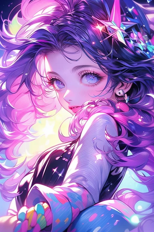 1girl,solo,cute,cosmic space,mystical,background purple and pink and blue,star and moon and milky way,wearing beautiful clothes,around galaxy