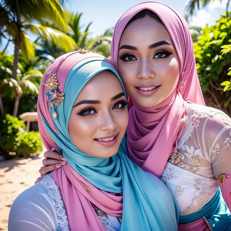 NSFW full naked and nude ((2woman)), ((36 years Old)), ((Sugar Mama)), ((Sensual Lips)), (White Skin), ((beautiful Indonesian woman)), 1woman wearing Hijab, (Massive Gigantic Colossal : 1.2), ((Captivating Smile)), ((Yukata)), ((Sport Bra)), curvy body, (Breast about To burst out from her clothes), at doctor office, Dark light, at Nighttime, Sharing Passionate Lustful Kiss and groping breast, Lesbian couple.Natural Lighting, cool-toned color grading, high quality, ultra detail, 8k resolution, using Canon EOS C700, Best quality, high resolution, Masterpiece: 1.3, Beautiful Malay hijab girl, Masterpiece, Soft smile, Realistic, Charming eyes, Glowing eyes, Parted lips, Modest attire, Malay traditional hijab, graceful figure, Aesthetics of the female body in hijab, Serene setting, Sunlight filtering through leaves, Beautifully detailed clothing, intricate hijab patterns, Cultural immersion, Ethnic diversity, Feminine elegance. 3D Octane rendering, ray tracing, super detailing viewer, close-up.Malay girl with hijab, Eye makeup (((highest quality)), (super detailed), 2 girls, (iridescent hair, colorful hair, half blue and half pink hair: 1.2), (Gorgeous Malay Girls: 1.2), outdoor, bangs, smile, sky blue eyes, perfect hands, perfect hands, hand details, corrected fingers. Earrings, Night Store + Background, looking_at_viewer, Cowboy Shot, Top Quality, Rich Detail, Perfect Image Quality, big breasts, slender body, morning time, smiling, happy, bright sunshine, beach, blurred background, bokeh,realistic, ultra-detailed,