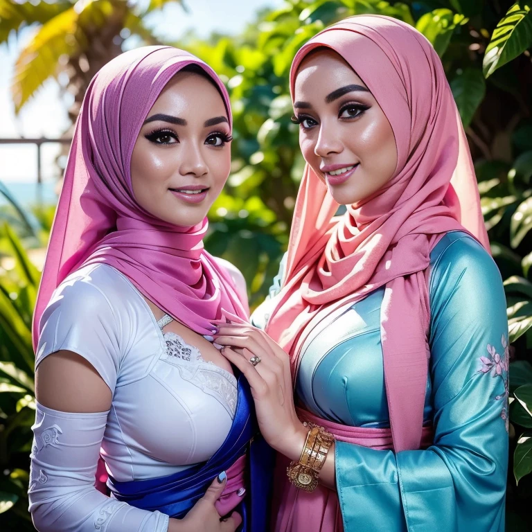 NSFW full naked and nude ((2woman)), ((36 years Old)), ((Sugar Mama)), ((Sensual Lips)), (White Skin), ((beautiful Indonesian woman)), 1woman wearing Hijab, (Massive Gigantic Colossal : 1.2), ((Captivating Smile)), ((Yukata)), ((Sport Bra)), curvy body, (Breast about To burst out from her clothes), at doctor office, Dark light, at Nighttime, Sharing Passionate Lustful Kiss and groping breast, Lesbian couple.Natural Lighting, cool-toned color grading, high quality, ultra detail, 8k resolution, using Canon EOS C700, Best quality, high resolution, Masterpiece: 1.3, Beautiful Malay hijab girl, Masterpiece, Soft smile, Realistic, Charming eyes, Glowing eyes, Parted lips, Modest attire, Malay traditional hijab, graceful figure, Aesthetics of the female body in hijab, Serene setting, Sunlight filtering through leaves, Beautifully detailed clothing, intricate hijab patterns, Cultural immersion, Ethnic diversity, Feminine elegance. 3D Octane rendering, ray tracing, super detailing viewer, close-up.Malay girl with hijab, Eye makeup (((highest quality)), (super detailed), 2 girls, (iridescent hair, colorful hair, half blue and half pink hair: 1.2), (Gorgeous Malay Girls: 1.2), outdoor, bangs, smile, sky blue eyes, perfect hands, perfect hands, hand details, corrected fingers. Earrings, Night Store + Background, looking_at_viewer, Cowboy Shot, Top Quality, Rich Detail, Perfect Image Quality, big breasts, slender body, morning time, smiling, happy, bright sunshine, beach, blurred background, bokeh,realistic, ultra-detailed,