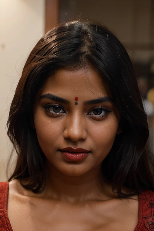 detailed indian  woman face looking at the camera, blue eyes, hot thick red lips, mouth parted with sensuality, correct deformed fingers, photorealistic, sharpened eyes