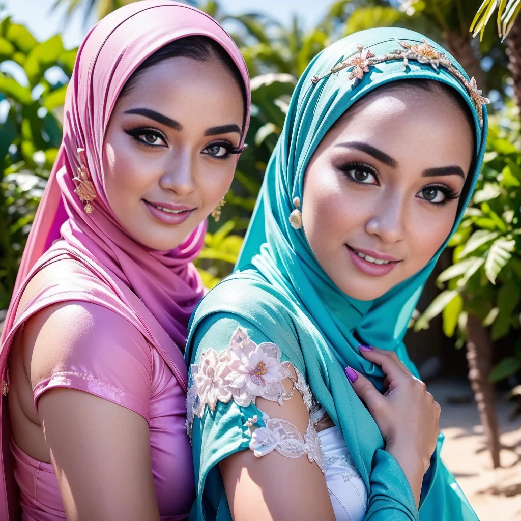 NSFW full naked and nude ((2woman)), ((36 years Old)), ((Sugar Mama)), ((Sensual Lips)), (White Skin), ((beautiful Indonesian woman)), 1woman wearing Hijab, (Massive Gigantic Colossal : 1.2), ((Captivating Smile)), ((Yukata)), ((Sport Bra)), curvy body, (Breast about To burst out from her clothes), at doctor office, Dark light, at Nighttime, Sharing Passionate Lustful Kiss and groping breast, Lesbian couple.Natural Lighting, cool-toned color grading, high quality, ultra detail, 8k resolution, using Canon EOS C700, Best quality, high resolution, Masterpiece: 1.3, Beautiful Malay hijab girl, Masterpiece, Soft smile, Realistic, Charming eyes, Glowing eyes, Parted lips, Modest attire, Malay traditional hijab, graceful figure, Aesthetics of the female body in hijab, Serene setting, Sunlight filtering through leaves, Beautifully detailed clothing, intricate hijab patterns, Cultural immersion, Ethnic diversity, Feminine elegance. 3D Octane rendering, ray tracing, super detailing viewer, close-up.Malay girl with hijab, Eye makeup (((highest quality)), (super detailed), 2 girls, (iridescent hair, colorful hair, half blue and half pink hair: 1.2), (Gorgeous Malay Girls: 1.2), outdoor, bangs, smile, sky blue eyes, perfect hands, perfect hands, hand details, corrected fingers. Earrings, Night Store + Background, looking_at_viewer, Cowboy Shot, Top Quality, Rich Detail, Perfect Image Quality, big breasts, slender body, morning time, smiling, happy, bright sunshine, beach, blurred background, bokeh,realistic, ultra-detailed,