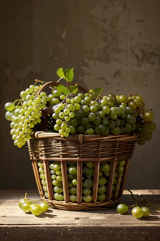 A large amount of yellow-green grapes in a basket