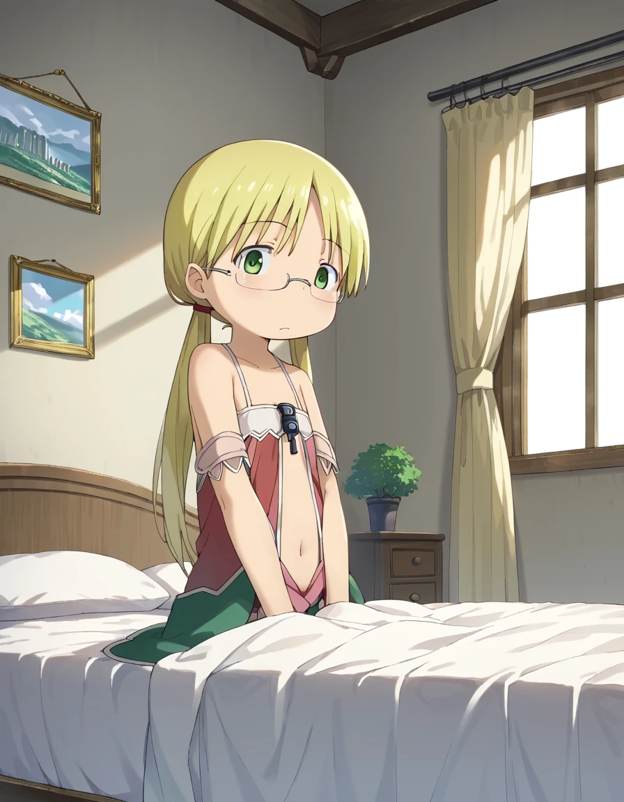 score_9, score_8_superior, score_7_superior, score_6_superior, sauce_anime, Perfect hands, Perfect Eyes, ,1 girl, 1 fat old man,solo,Mavis, scenery, grip \(Made in Abyss\), Blonde Hair, Green Eyes, Glasses, Low twin tails, from side ,masterpiece, expensive quality, very_expensive_solve, big_file size, Full Color,Bedroom,belly button,blush,(Completely naked:1.2),Pussy,Nipples,(Little:1.4),(Flat Chest:1.2),room,(vaginal sex:1.3),smile,