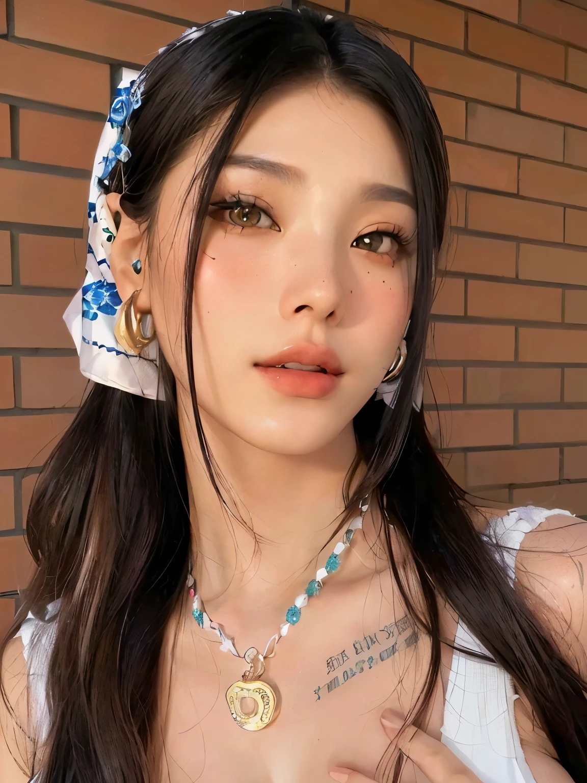 um close de uma mulher com uma tatuagem no peito, detailed face of an Asian girl, Asian beautiful face, beautiful asian girl, Asian face, de garota taiwanesa com tatuagens, Southeast Asian with round face, Beautiful aesthetic face, a young Asian woman, asian features, beautiful asian woman, beautiful aesthetic faces, rosto sexy com maquiagem completa, an Asian woman