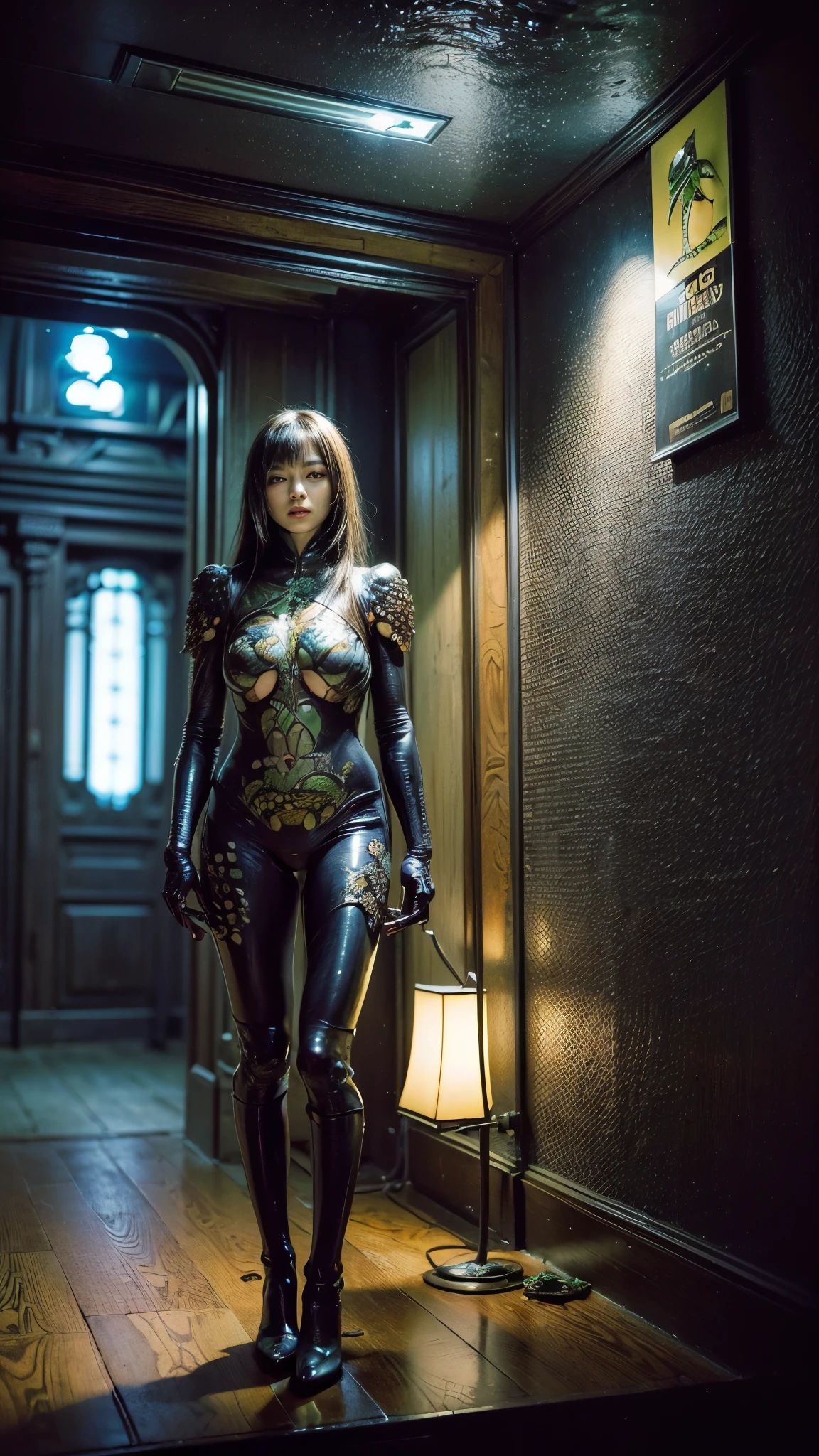 (high resolution,masterpiece,best quality,extremely detailed CG),(japanese girl), photorealistic, amazing fine details, all intricate, gloss and shiny,awesome many layers, 8k wall paper, ultimately realistic face, (whole body picture), perfect female proportion,villainess, (fusion of frog and lady:1.4), (frog form lady:1.2), (frog lady:1.2), (fusion:1.2), (frog exoskeleton bio insect suit:1.4), (frog blue exoskeleton bio insect armor:1.2), dystopia with a nice view