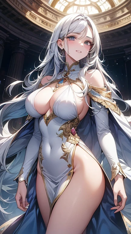 (obra maestra: 1.2), (mejor calidad: 1.2) 1 mujer, maduro, alto (1.85), He looked to be about 30 years old.., she had long oroen hair(oro), cabello liso y brillante , oroen eyes like sunlight, ojos extremadamente detallados, ojos perfectos, ojos extremadamente realistas, ojos bien alineados, long eyelashes, estilo animado, cara perfecta, cara de mqmf, labios llenos, sonriente, maduro, Piel blanca, cuerpo natural, cuerpo sexy, cuerpo de MILF, manos perfectas, manos detalladas, manos bien proporcionadas al cuerpo, manos realistas, brazos con buena anatomia, She was only wearing a pristine white dress that still could not hide her extremely large and huge breasts that were hanging due to her size.. , muslos gruesos, Caderas anchas, Mirando al espectador, paisaje de fondo, paisaje en una granja de vegetales, vegetables in the background posing standing alone Mirando al espectador