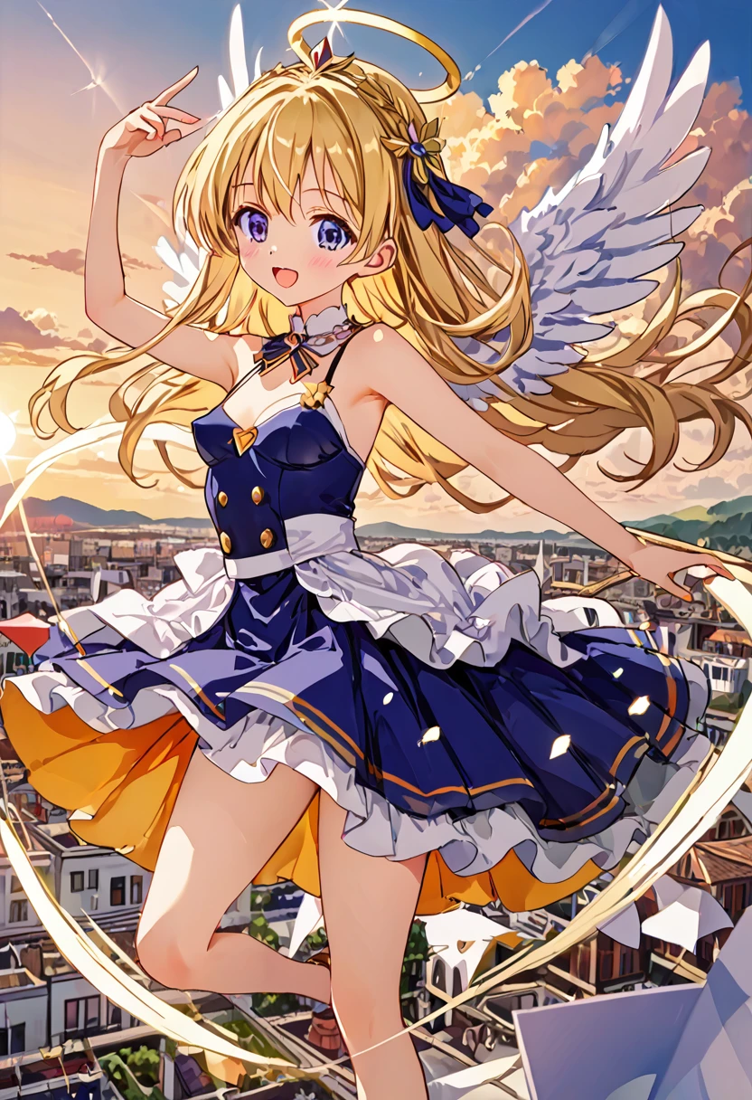 (((nsfw))), masterpiece, 8k, Girl, Small breasts, 12yo, Angel,Lightの羽, Sky, Light, god々Shii, まぶShii, Blonde, ((??????)), shine