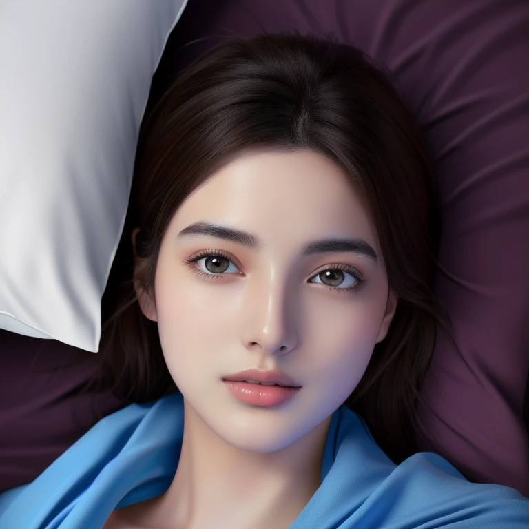 Aarav woman lies on bed with blue blanket and pillow., Realistic digital drawing, hyperrealistic beautiful face, Realistic digital drawing, Realistic digital illustrations, hyperrealistic beautiful face, Realistic digital art 4 k, Realistic digital art 4k, photohyperrealistic beautiful face, digital art images, glossy digital painting, Portrait of digital illustration, Realistic digital art, realistic drawing of a cute girl