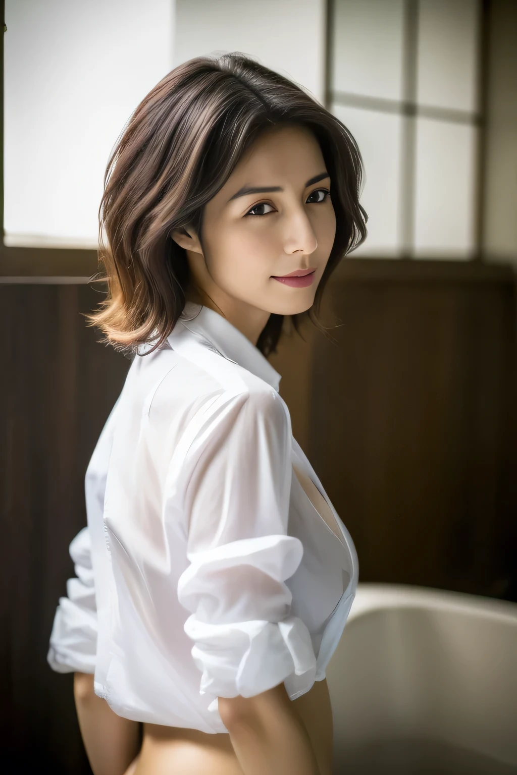 (highest quality,8k,masterpiece),
Japanese Model,After sex,
Very beautiful face,Realistic Skin,Wet Skin,
shirt,Wet shirt,
Big Breasts,Butt,genital,
Expressions of Ecstasy,
Short Bob,