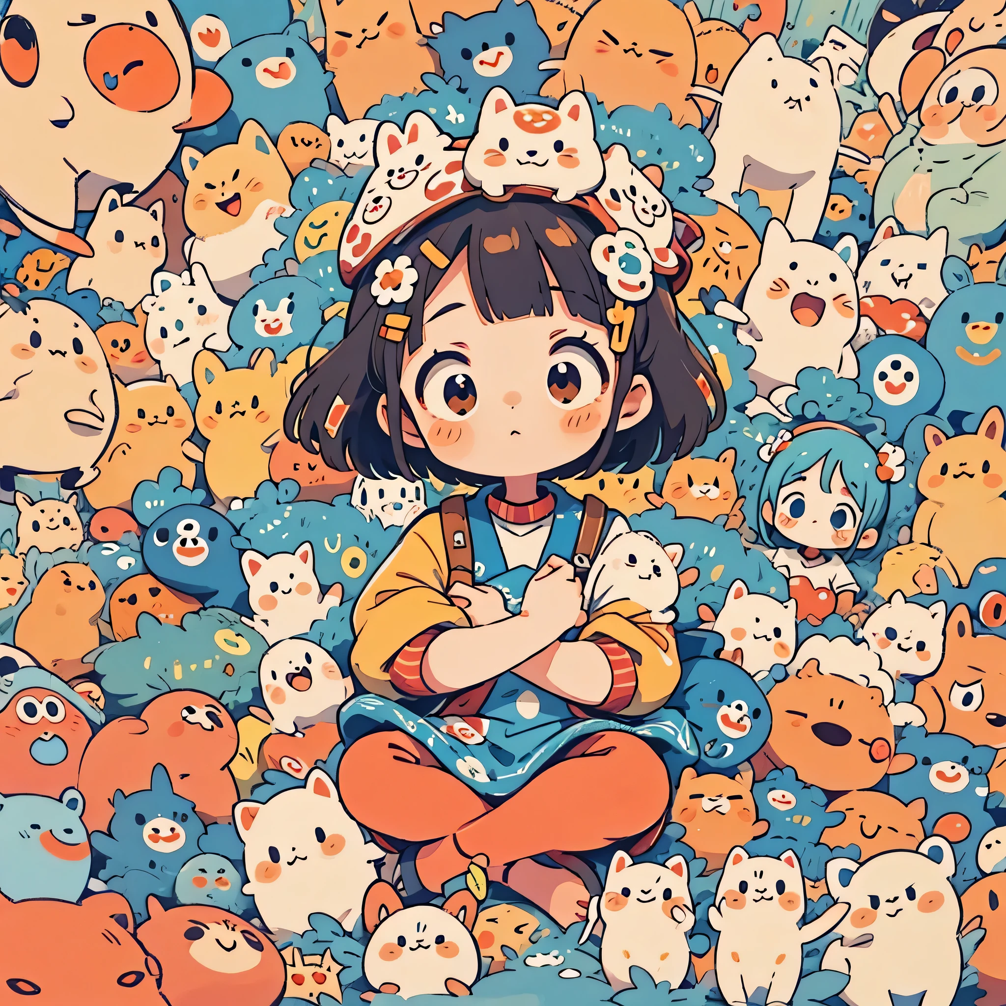 Takashi Murakami style, Masterpiece, best quality, 8k, cute girl chibi