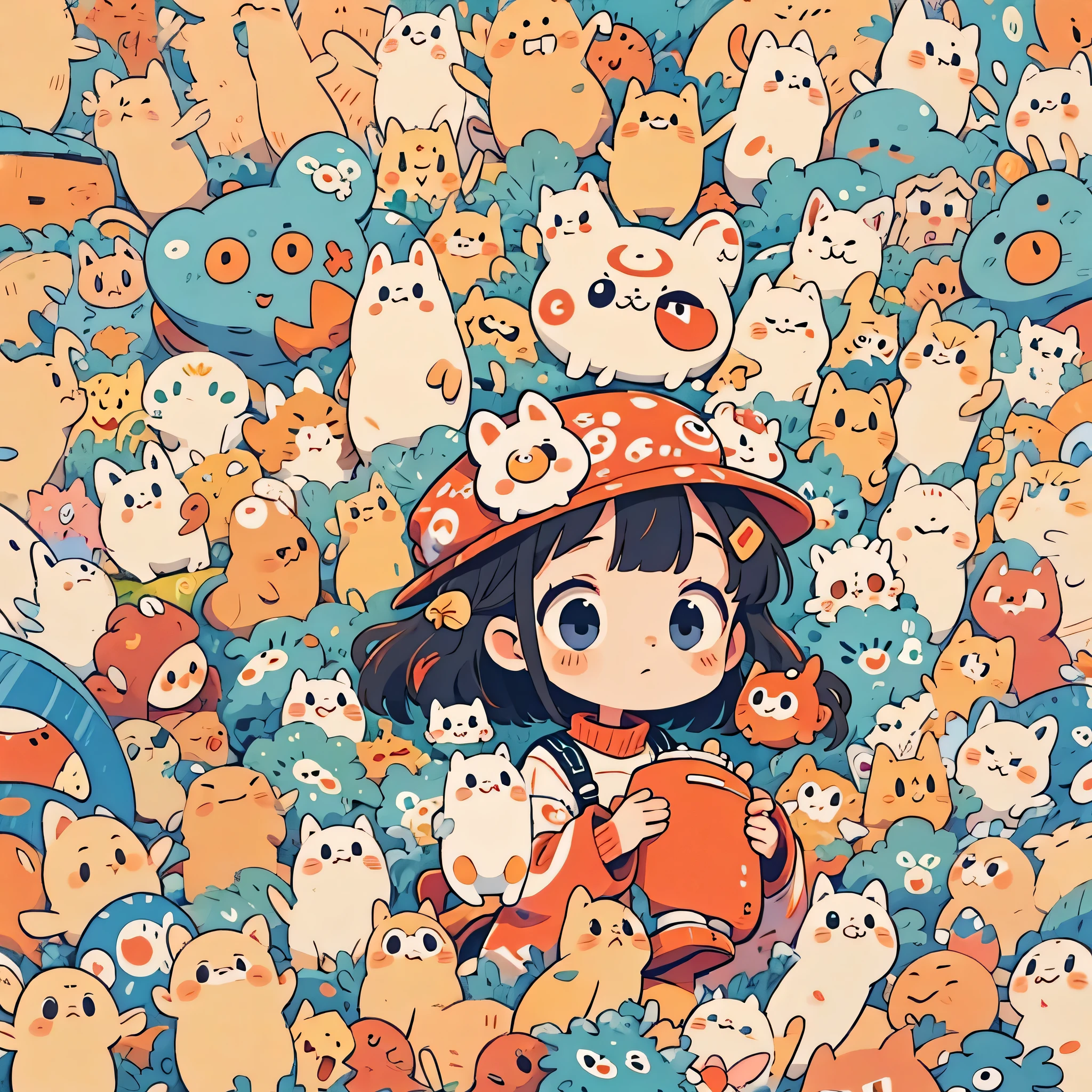 Takashi Murakami style, Masterpiece, best quality, 8k, cute girl chibi