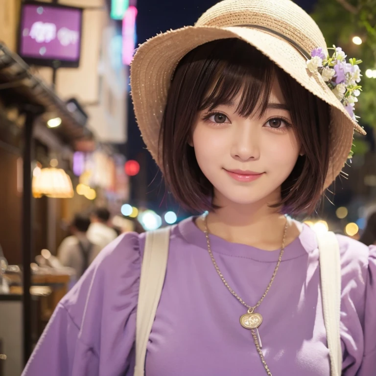 Night Town、Short Hair、adult、Cute face、Purple clothes