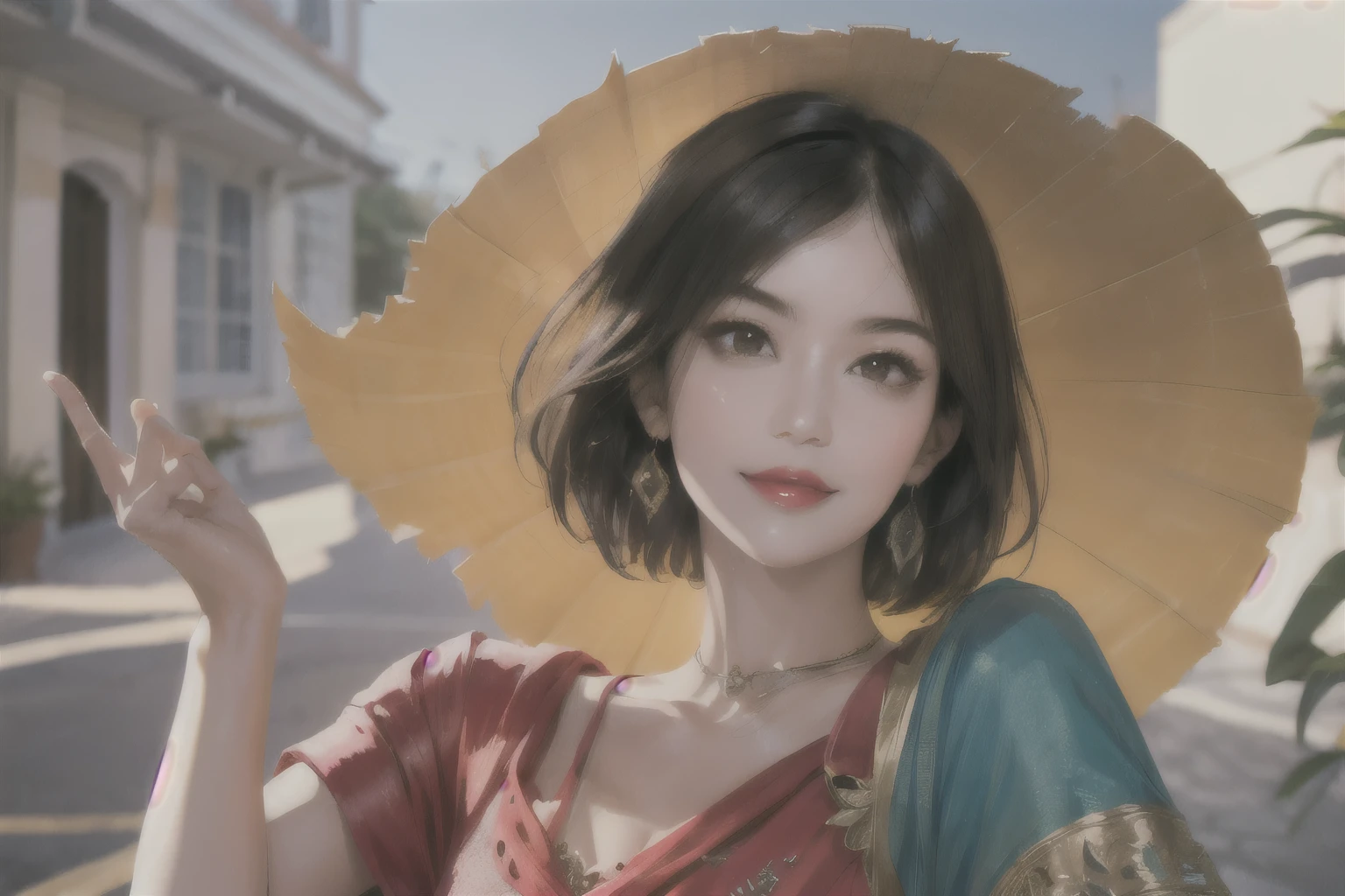 235 20-year-old female, short hair, Summer travel magazine, A kind smile, lipstick, Photo quality, Ultra-realistic