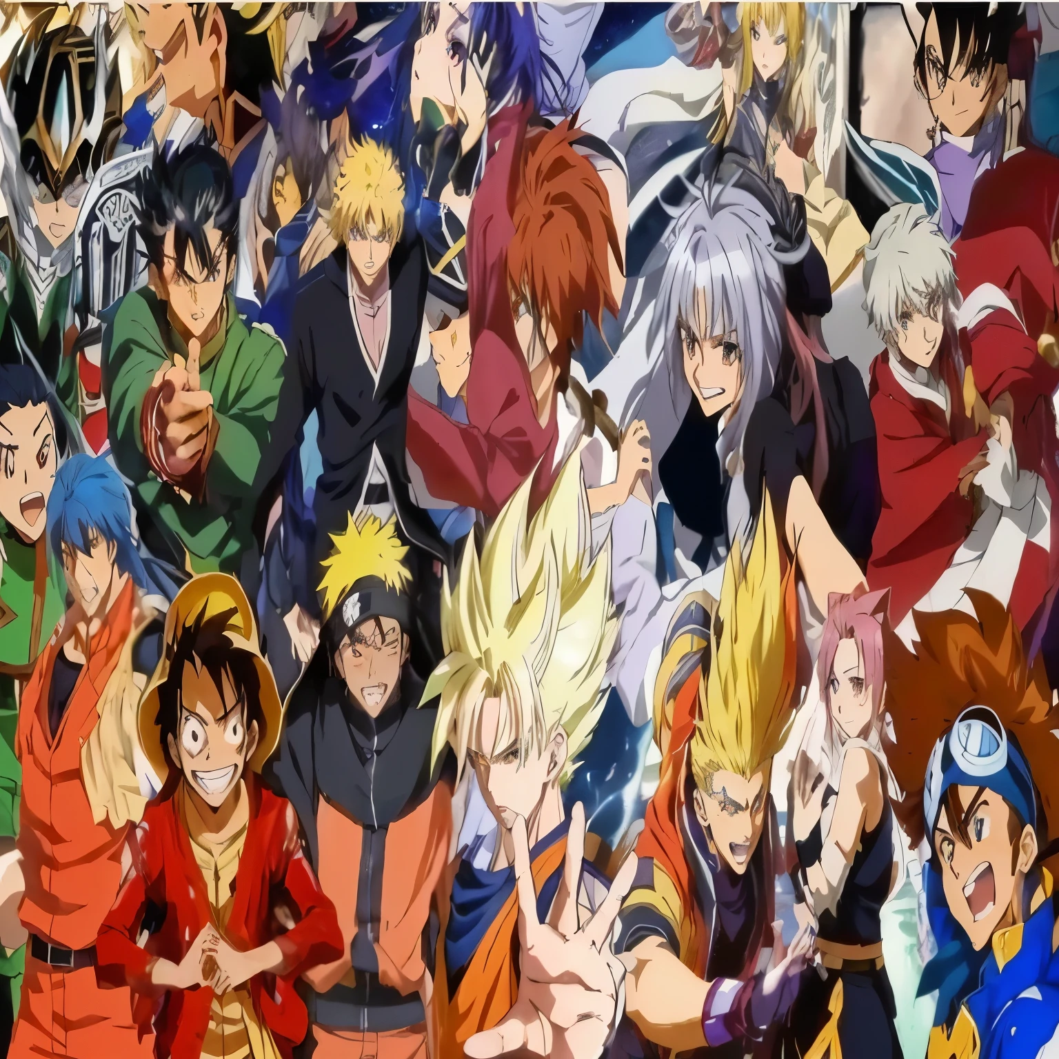 Un grupo de personajes de anime posando juntos para una foto., Anime Shonen, serie de anime, Ilustraciones de tendencias de anime, epic anime style, epic anime, Arte anime de moda, Arte anime de modawork, dibujos animados animados, anime de alta calidad, top 25 fantasy serie de anime, obra maestra del anime, pelea de anime, Estilo anime premiado, Anime de 9 0, Anime de los 90