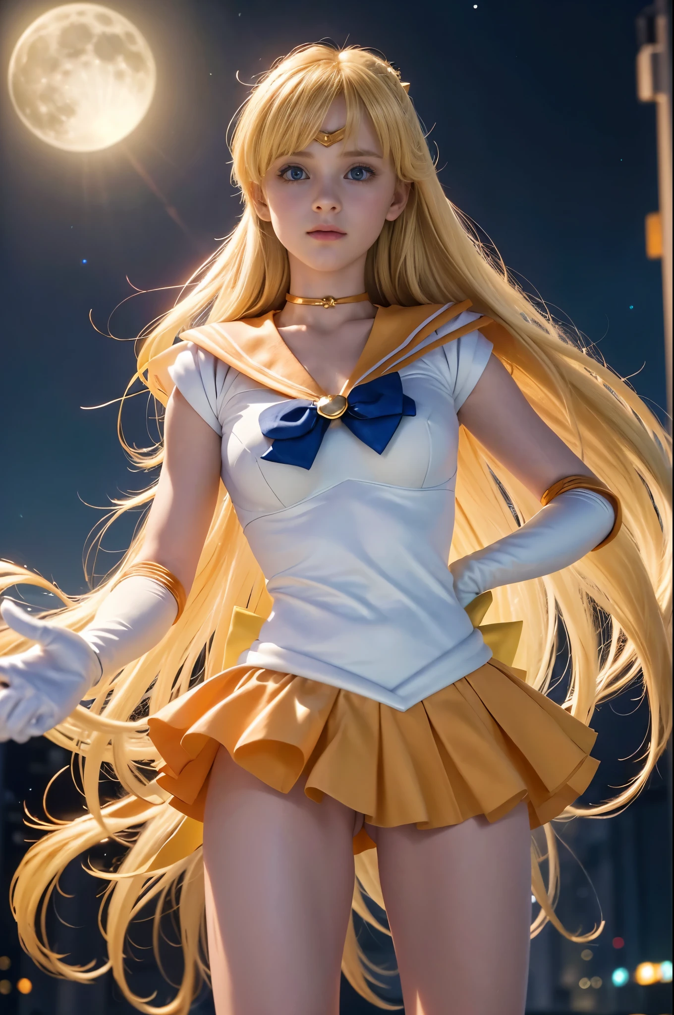 ((very nice photograpy taken using an iPhone 15 Pro in highest quality settings as possible)) ((Sailor Venus Character for a real life Hollywood Blockbuster)) Very beautiful slender blonde, slim childish model named Mina, small breasts, light blue eyes, pink lips, pink nipples, in development breast, Highly detailed, 8yo, 10yo, 11yo, 12yo, slender, full body, innocent face, naturally wavy hair, full body, hyper detailed, High resolution, Masterpiece, best quality, intricate high detail, Highly detailed, Sharp focus, detailed perfect skin, realistic skin texture, realistic texture, detailed eyes, detailed pupils, professional look, 4k, charming smile, shot with canon, 85mm, slight depth of field, Kodak color vision, childish Body, extremely detailed, photographer_\(ultra\) , photograph super realistic, realistic moonlight, Post-processing, maximum details, roughness, real life, ultrarealistic, photorealism, photography, 8k HD, in a rooftop pool at midnigth, ((orange plated mini skirt)) ((cameltoe just a little visible)) (((Take all time you need)))) ((make it looks so real, accurate and detailed action movie)) ((midnight photography)) ((giant blue moon)) ((outside at night)) ((building rooftop)) ((big incredible moon in the sky)) ((pretty innocent girl)) masterpiece, best quality, hyperrealistic, cinematic photo, ((perfect heroine)) ((baby face)) pale skin, american amazing slim body, ((Sailor Senshi full Uniform)), (((Marvel Cinematic Universe quality costume))) ((Sailor Venus anime character full uniform)), light blonde hair, Magical girl, She is waving a chain with her hand) (her chain is golden and each link have heart shape, blue eyes, Orange skirt, elbow bag, small gold tiara on her forehead, orage plated mini skirt, red hair ribbon, orange sailor collar, mini skirt, choker, elbow length full gloves
