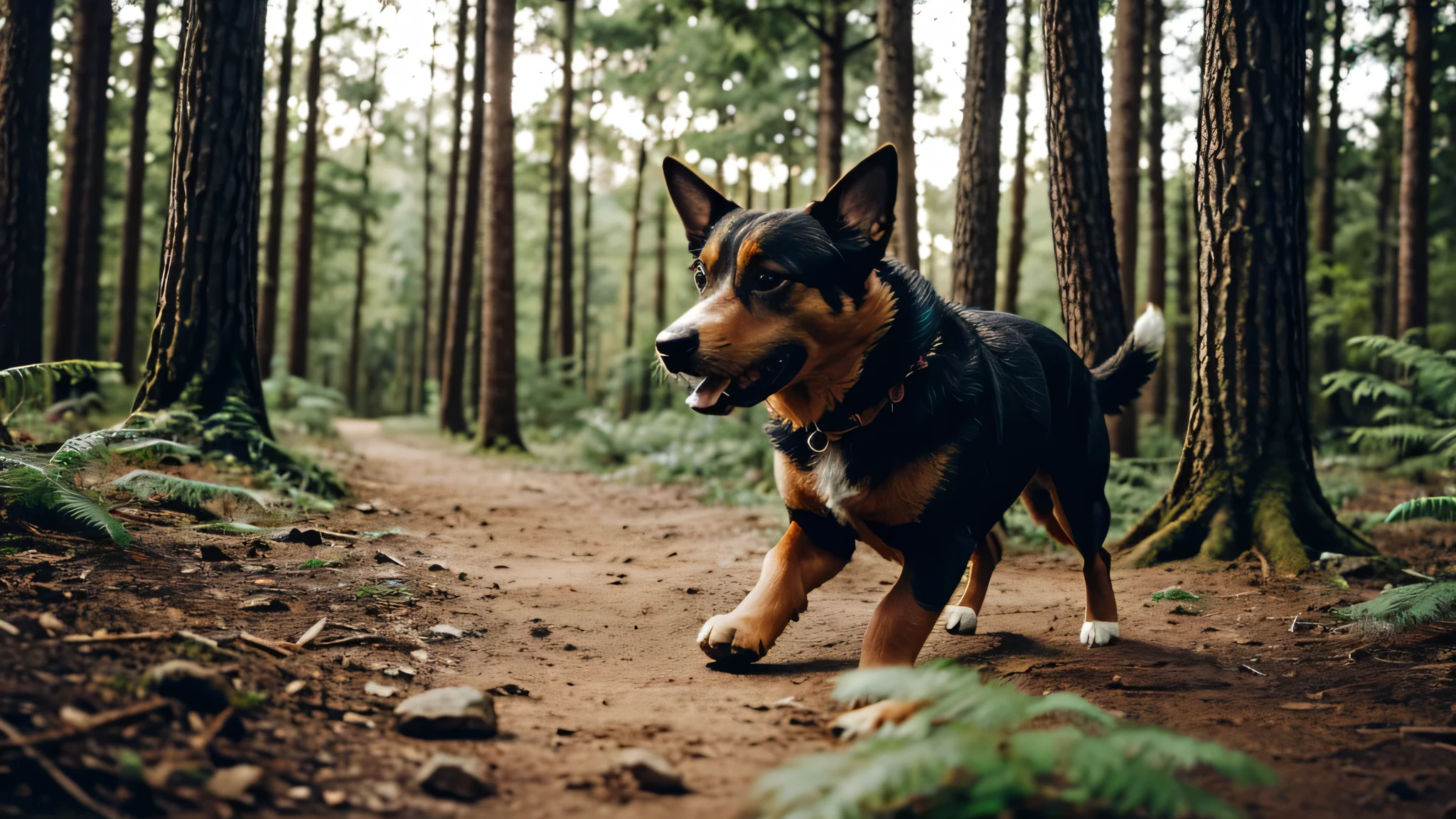 dog romping around in the forest high quality close upt