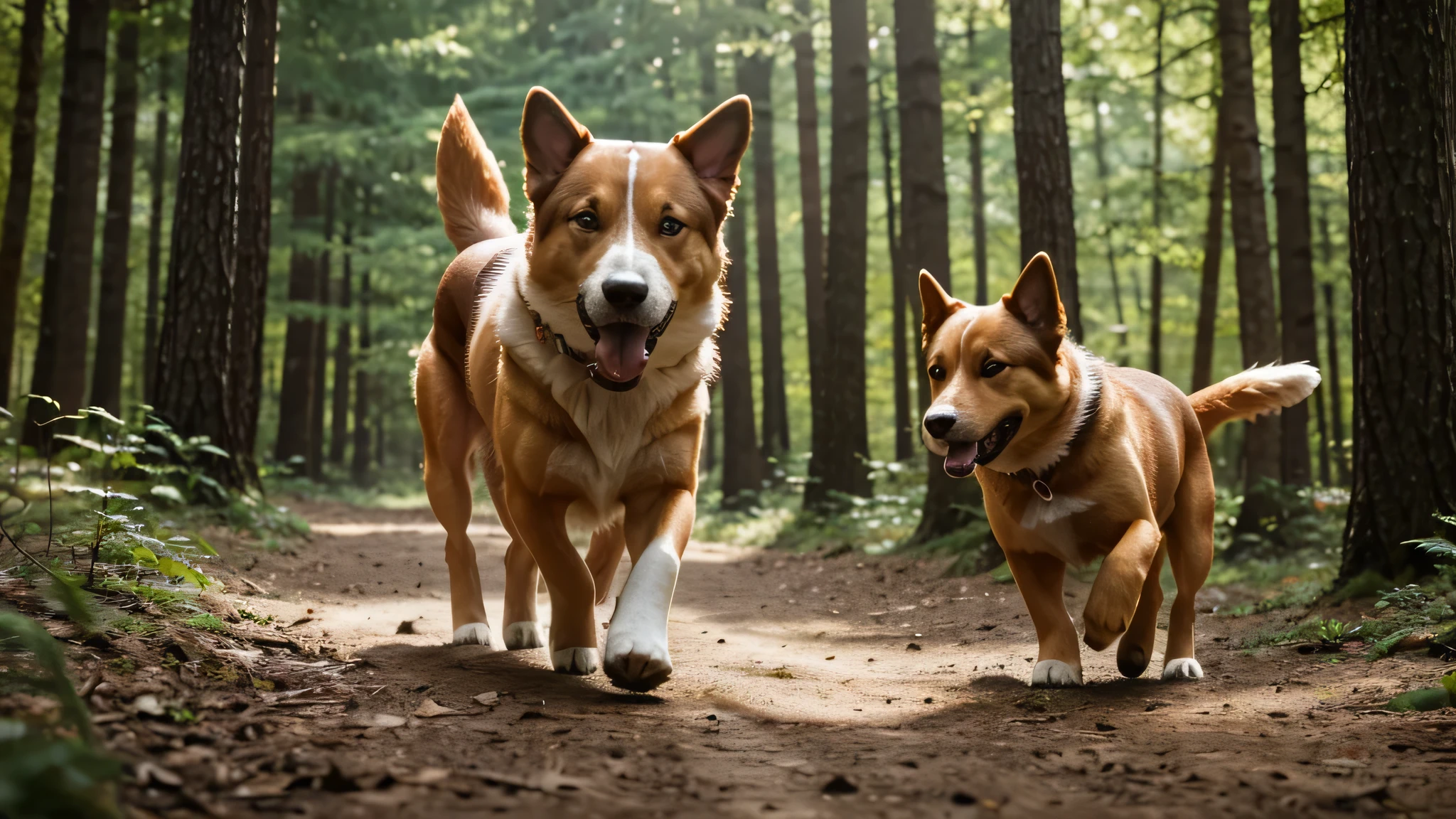 dog romping around in the forest high quality close upt