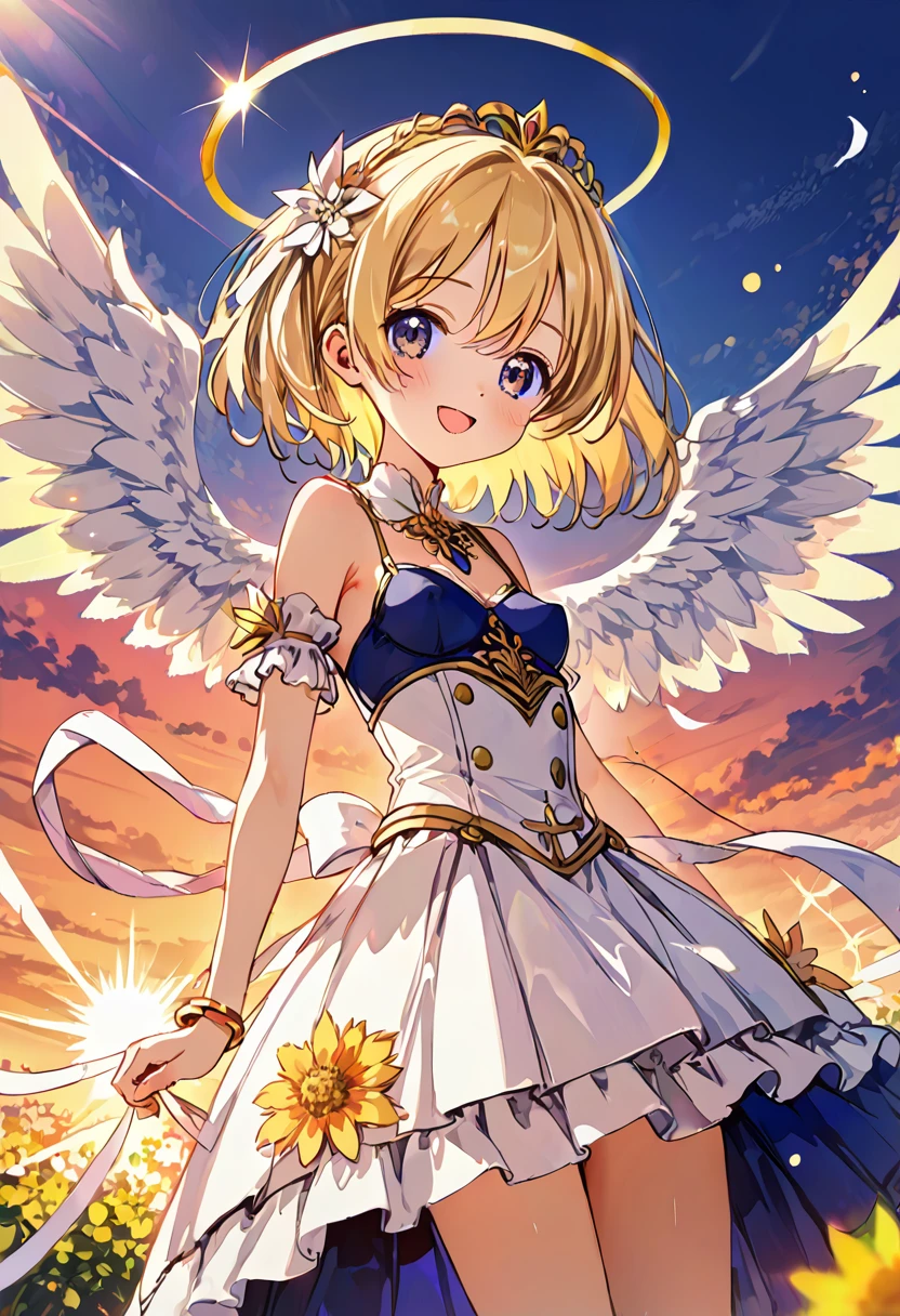 (((nsfw))), masterpiece, 8k, Girl, Small breasts, , Angel,Lightの羽, Sky, Light, god々Shii, まぶShii, Blonde, ((nipple)), shine, 逆Light, Flare, Bokeh
