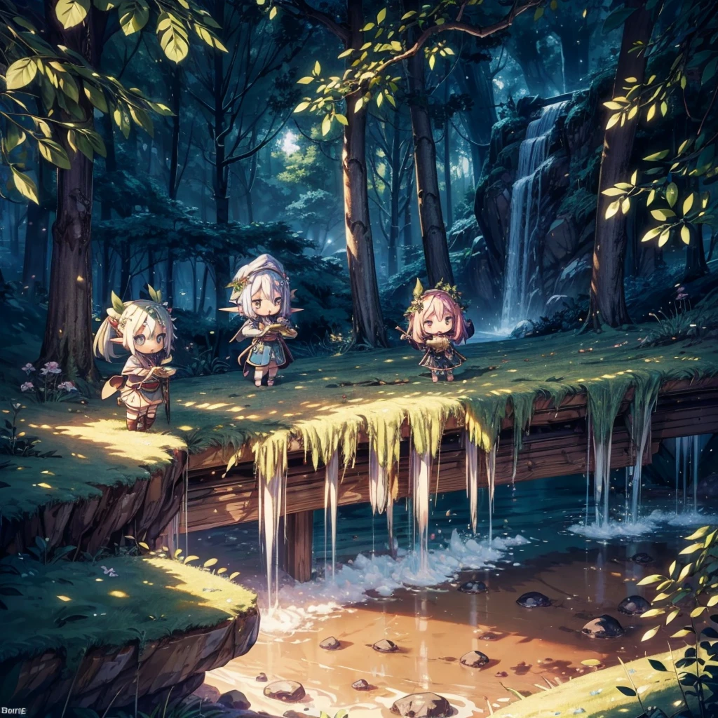 (many elves\((chibi:1.5),living daily life,eating food,washing clothes,talking each other,living on Yggdrasil\)),background\(Yggdrasil\(very huge tree,elf settlement\),forrest,beautiful lake around Yggdrasil\), BREAK ,quality\(8k,wallpaper of extremely detailed CG unit, ​masterpiece,hight resolution,top-quality,top-quality real texture skin,hyper realisitic,increase the resolution,RAW photos,best qualtiy,highly detailed,the wallpaper,cinematic lighting,ray trace,golden ratio\),isometric view