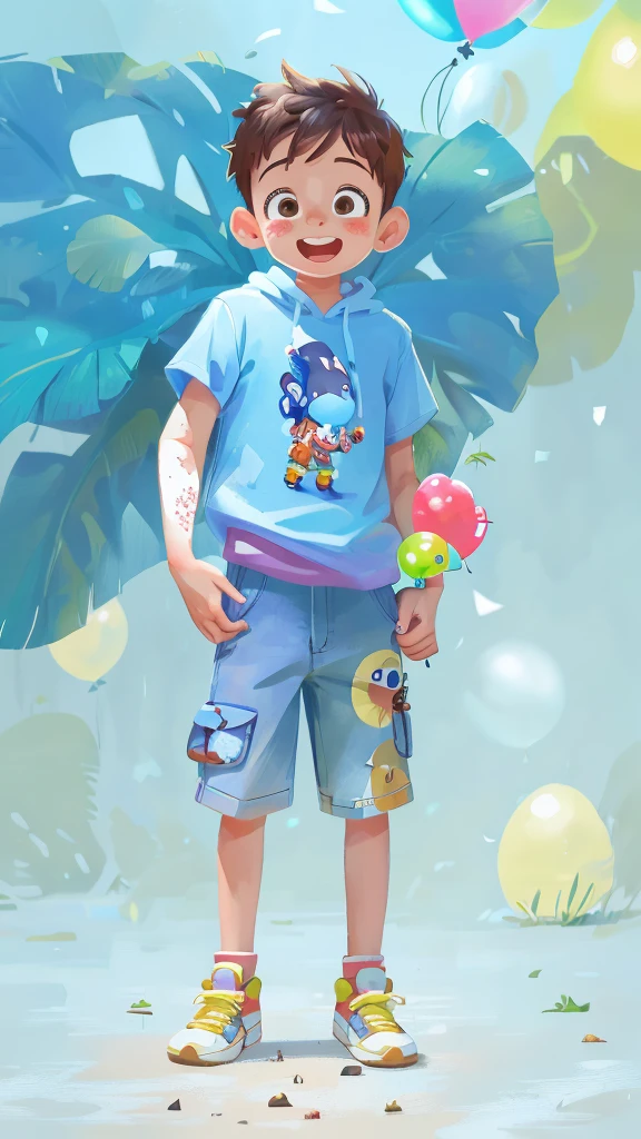 A boy, zoo, many balloons, happy, happy, perfect quality, clear focus (clutter - home: 0.8), (masterpiece: 1.2) (realistic: 1.2) (bokeh) (best quality) (detailed skin: 1.3) (complex details) (8K) (detail eyes) (sharp focus), (happy) full body, two children, clean background, long view composition, 85MM SHOT