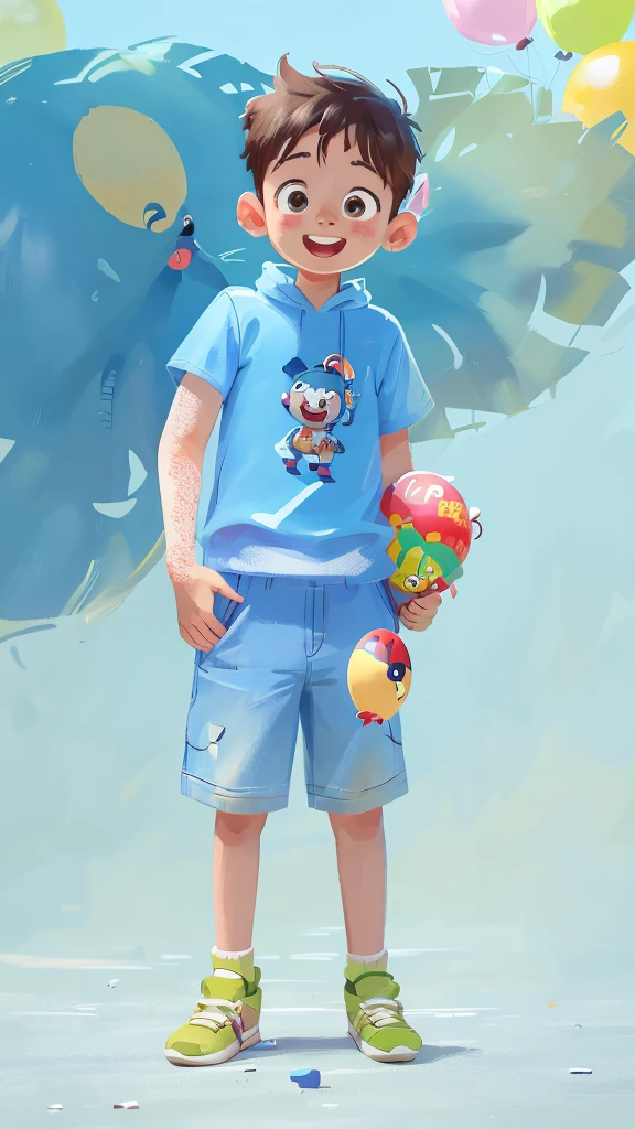 A boy, zoo, many balloons, happy, happy, perfect quality, clear focus (clutter - home: 0.8), (masterpiece: 1.2) (realistic: 1.2) (bokeh) (best quality) (detailed skin: 1.3) (complex details) (8K) (detail eyes) (sharp focus), (happy) full body, two children, clean background, long view composition, 85MM SHOT