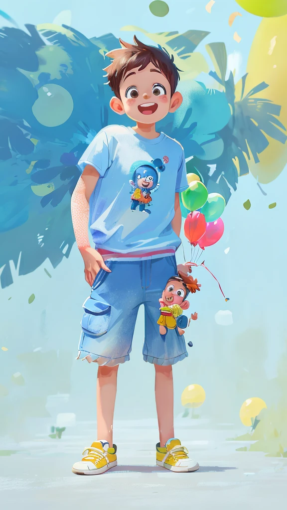 A boy, zoo, many balloons, happy, happy, perfect quality, clear focus (clutter-home: 0.8), (masterpiece: 1.2) (realistic: 1.2) (bokeh) (best quality) (detailed skin: 1.3) (intricate details) (8K) (detail eyes) (sharp focus), (happy)