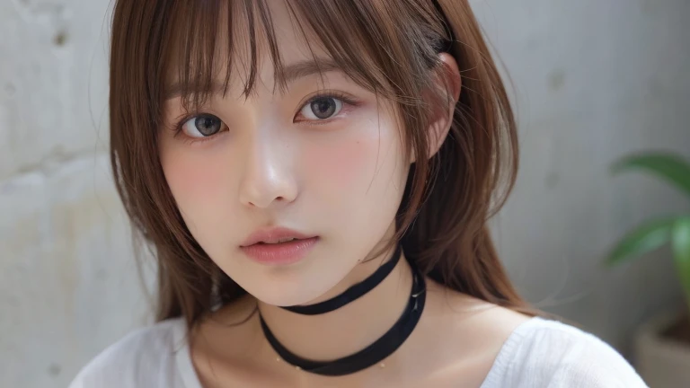 (Long Hair, bangs:1.2),(Put on a choker, Wearing a blouse:1.2),1 girl,Japanese,21 years old,(Small breasts:1.3),(highest quality,masterpiece:1.3,超A high resolution,),(Ultra-detailed,Caustics),(Photorealistic:1.4,RAW shooting,)Ultra-Realistic Capture,Very detailed,High resolution 16K human skin close-up。 Natural skin texture、,Pores、、It needs to be detailed enough to be easily identifiable。 Skin should be even-toned and healthy looking。 Use natural light and colour, Sad expression, Looking at the camera, Perfect dynamic composition, Outdoor