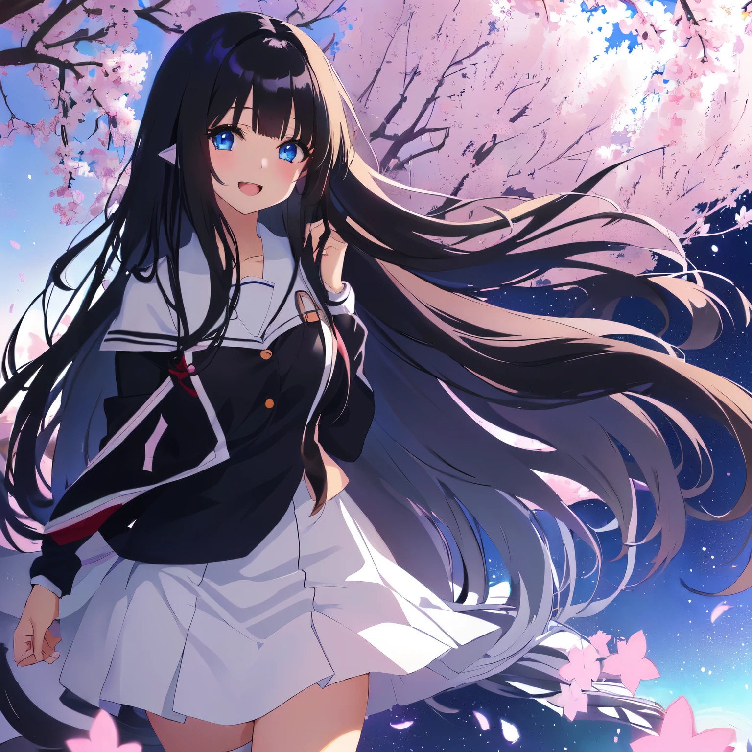 Anime Girls with long black hair and blue eyes wearing a , Anime Moe Art Style, Beautiful anime school girl, (Anime Girls), Anime Girls with long hair, Cute girl anime visuals, young Anime Girls, an Anime Girls, cute Anime Girls, Anime Best Girl, nagatoro, anime waifu, Hinata Hyuga, pretty Anime Girls Open mouth smiling