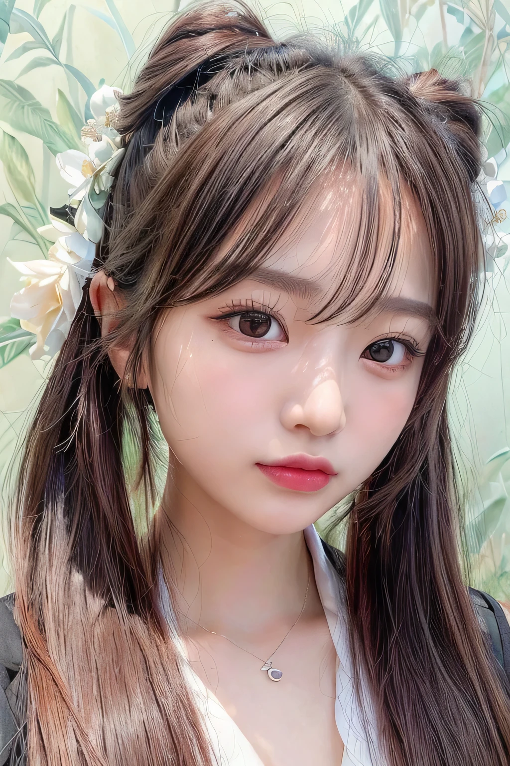 ((Iconic Elegance, Best Quality, Ultra-realistic Portrait: 1.6)),
((High-Resolution, 20k RAW Photo, Masterpiece: 1.3)),
((Photorealistic: 1.5, Hybrid Beauty: 1.4, Half-Korean Half-Japanese: 1.2)),
((Wallpaper, 20-year-old Girl Idol: 1.4)),
((Long Hair Arranged in Twin Tails: 1.5, Meticulously crafted Tresses: 1.3)),
((Striking Realism Masterpiece of Charm: