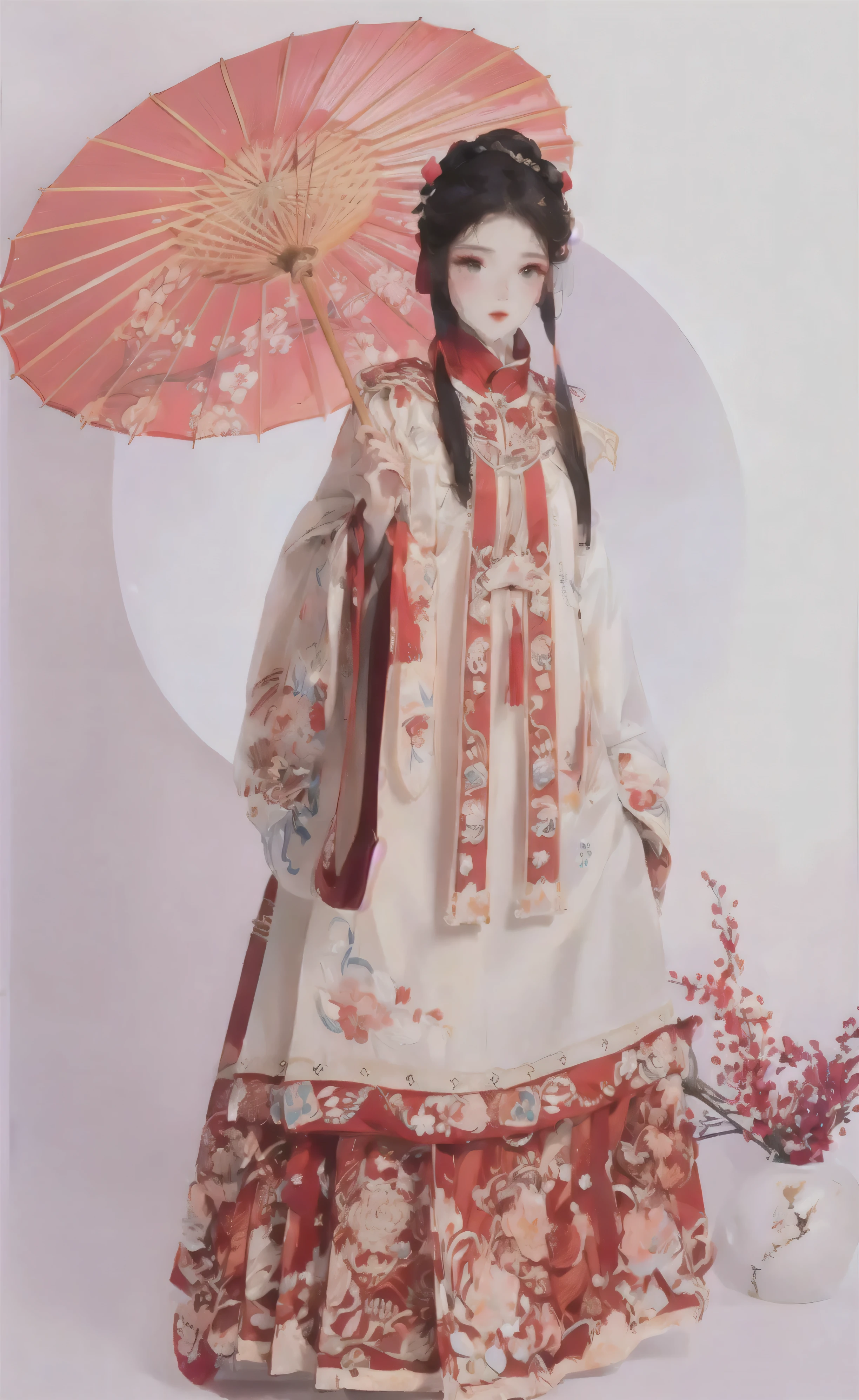 araffe dressed in a traditional Chinese Clothing holding an umbrella, palace ， a girl in Hanfu, white Hanfu, Hanfu, Traditional Chinese clothing, Wearing Chinese Clothing, Wearing ancient Chinese clothes, Chinese Clothing, Wearing gorgeous silk clothes, Chinese,  Chinese Princess, Wearing fancy clothes, Traditional clothing, cheongsam, Traditional clothing