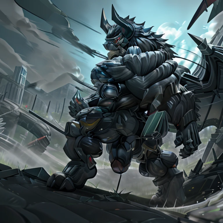 (gigantic muscles), 8K, Masterpiece, highres, Detailed head, Detailed Body, full body, Detailed abs, wearing crNanosuit, big muscle (pecs, triceps, traps) unusually developed muscular body, body full of huge muscles. pectorales enormes. Exaggeratedly huge muscles. Gigachad Muscular, gigantic muscles, Colossal giant NANOSUIT over a battlefield, The claws are sharp, Sharp teeth, Spread wings, have big wings. black wings, nj5furry, Animal paws, castle, black visor, demon lord dragon batzz,
battlefield, nj5furry, big penis (black color), long legs,