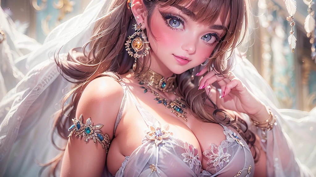 Western Cowboy Style, Cowgirl, photograph, highest quality, Realistic, Realistic, Intricate details, (Fine details), (Intricate details), シネマティックLight, highest quality backlight, Clear lines, 8k, 超High resolution, Purelos Face_v1,, Looking at the audience, Attractive breasts,Sensual curves、bubble、Full Body Shot,Nightgown, Charming smile, Thick lips, plump唇, blush, Looking at the audience, Provocative expression, Beautiful Hairstyles, Cleavage, plump、Curvy Hips、Attractive face、Mischievous face、Sexy Lingerie、An inviting gaze、Expressing emotions、colored feather, Money属装飾品, particle, Light, (masterpiece, highest quality, highest quality, Official Art, beautifully、aesthetic:1.2), (1 girl:1.3), Very detailed,(Fractal Art:1.1),(colorful:1.1)(flowerズ:1.3),Most detailed, (Dynamic pose), (Shiny skin), (Many colors :1.4), ,(Earrings:1.4), (feather:1.4),masterpiece,Mr.々Hair style，Moneyのヘッドバンド，Tulle covers the chest，Perfect balance, Detailed details of the garment,marble，cinematicLighting, Film Grain, contrast of Light and dark,High detail,(((Gorgeous Accessories))))、Openwork decoration，(((See-through dress)))、(((Anatomically correct body))) ,1 girl, (High resolution), (8k), (Very detailed), Perfect Face, Beautiful eyes and face, (((highest quality))), (Very detailed), Detailed face and eyes, Beautiful Eyes,(((Sexy pose))),Beautiful Eyes、Transparent double eyelids、(((Super gorgeous background)))、Bright Eyes,Money,diamond,gem,Body Chain,Luxury Accessories,beautifully、aesthetic,flower