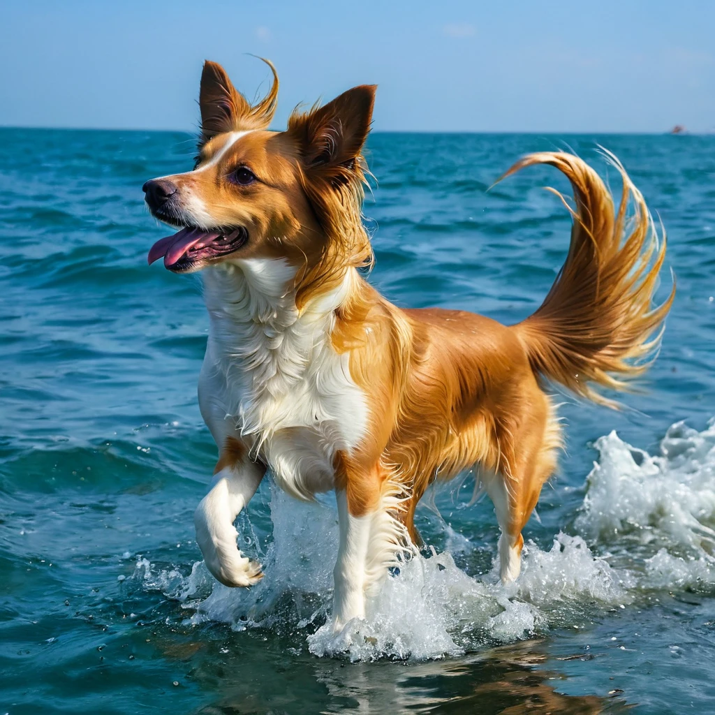 Fish tail dog in the sea