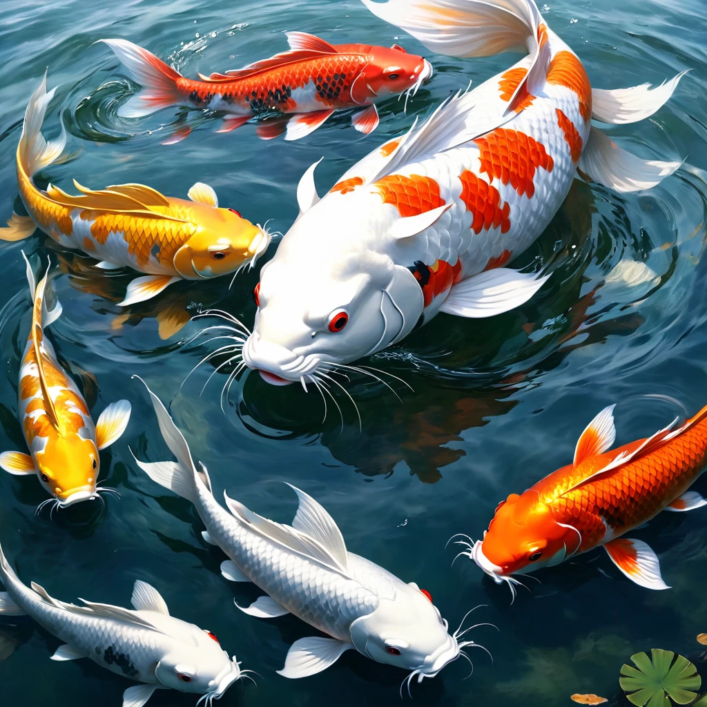 Cat in the sea，Big koi，全身只有黑白色的Big koi