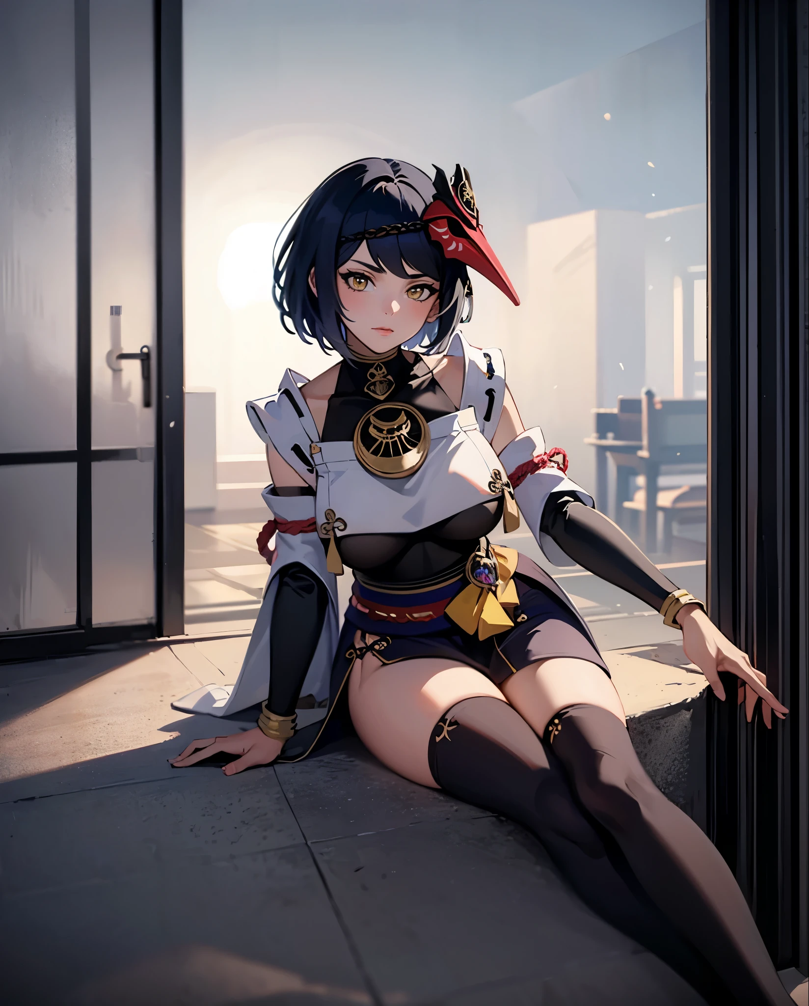 (8k, best quality, masterpiece:1.2), ultra-detailed, Masterpiece, realistic lighting,masterpiece, best quality, masterpiece, official art,extremely detailed CG unity 8k wallpaper,beautiful detailed eyes, light on face, 1girl, pan,red shirt, jeans, bandana, black Hair, full body