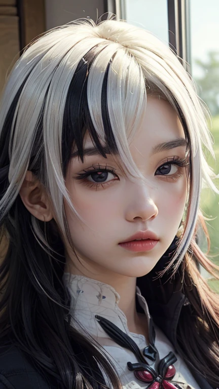 1 girl,more details in eyes,cute,looking at viewer, adorabel girl,cute face,details sky,pretty,young,juvenile,((masterpiece:1.4,best quality)),multiple details,colorful hair,eyeshadow,, sfw,