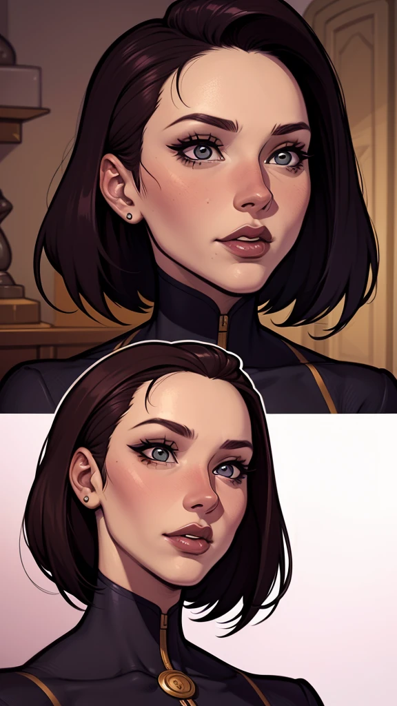 um desenho de uma mulher com umae cabelo preto, estilo de arte de charlie bowater, arte do personagem charlie bowater, desenhado no estilo digite germe, Estilo Charlie Bowater, digite germe. alto detalhe, digite germe style, retrato de personagem em close, digite germe portrait, style digite germe, Neoartcore e Charlie Bowater