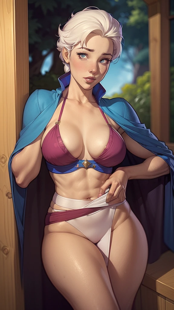 a close up of a woman in a bikini and a cape, Lois van Baarle e Rossdraws, CO Commission, personagem do rei dos lutadores, personagem de estilo anime, commission for high resolution, in the style digite germe, style digite germe, even model | digite germe, fanart requintada altamente detalhada, extremely detailed digite germe, inspirado em rossdrawsdigital, design de personagens altamente detalhado, arte digital detalhada coragem, Forest fan art, Design de personagens de retrato, beautiful digital illustration, retrato de alta qualidade, Arte em quadrinhos, mulher jovem cabelo com transas lindas . Queen Anna of ArendelleBeautiful lined eyes Medium large bust and wonderful sexy clothes. image expression of sexual desire from waist to head illustration Queen Anne of Arendelle