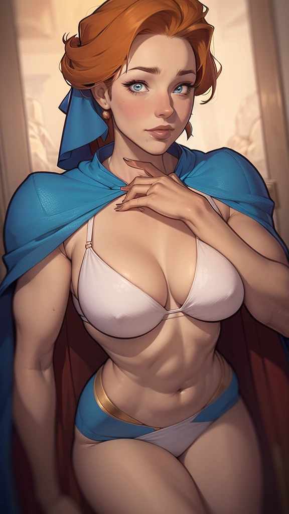 a close up of a woman in a bikini and a cape, Lois van Baarle e Rossdraws, CO Commission, personagem do rei dos lutadores, personagem de estilo anime, commission for high resolution, in the style digite germe, style digite germe, even model | digite germe, fanart requintada altamente detalhada, extremely detailed digite germe, inspirado em rossdrawsdigital, design de personagens altamente detalhado, arte digital detalhada coragem, Forest fan art, Design de personagens de retrato, beautiful digital illustration, retrato de alta qualidade, Arte em quadrinhos, mulher jovem cabelo com transas lindas . Queen Anna of ArendelleBeautiful lined eyes Medium large bust and wonderful sexy clothes. image expression of sexual desire from waist to head illustration Queen Anne of Arendelle