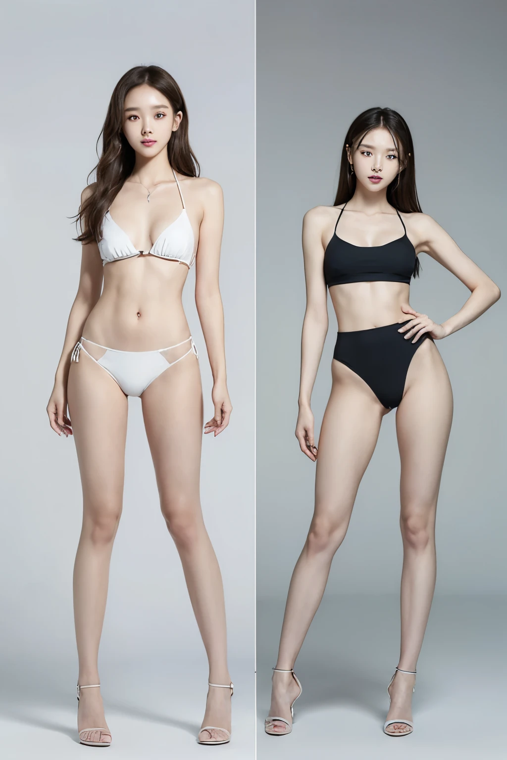(masterpiece, best quality:1.5), ultra detailed, high resolution, 16k, the most beautiful face in the world, perfect face, delicate facial features, highly detailed beautiful face and eyes, shiny skin, highly detailed background, elaborately designed, fine cloth texture, perfect anatomy, BREAK, (gorgeous and stunning age girl in micro bikini:1.3), perfect make-up, loving look, full of elegance, (full body:1.5), Seductive pose, (three view drawing, front and back and side, character sheet:1.3)
